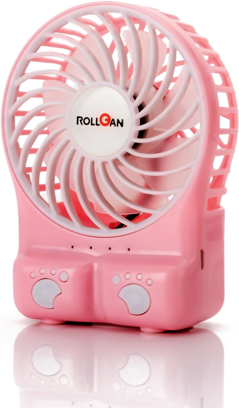 ROLLGAN Portable Rechargeable Desk Fans Ourdoor Mini Fan 3 Modes Desktop Table Fan Summer Cooler Colling Fan with 18650 Rechargeable Battery and USB Cable - Pink