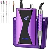 Professional Brushless Nail Drill, AZ GOGO 85W Cordless Electric Nail File 40000RPM Rechargeable Portable Nail Drill Machine for Gel Acrylic Nails, High Torque Quieter for Salon Nails Art (Purple)