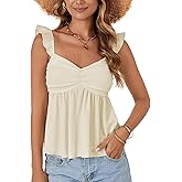 LYANER Women's Peplum Tops Summer Tank Camisole Tops Dressy Casual Ruffle Strap Sleeveless Babydoll Tank Top
