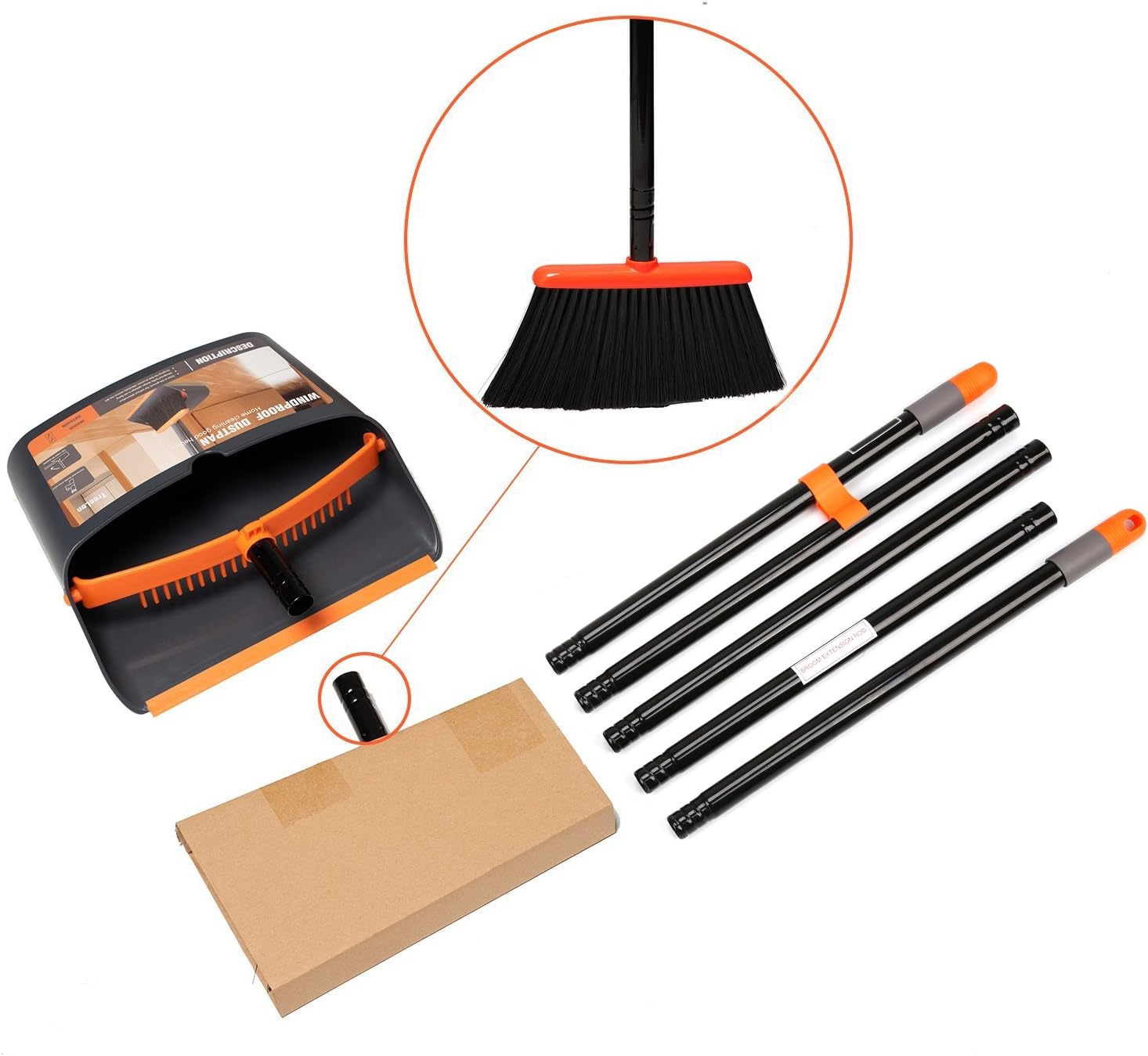 TreeLen Broom and Dustpan/Dustpan with Broom Combo with 52" Long Handle for Home Kitchen Room Office Lobby Floor Use Upright Stand Up Dustpan and Broom Set: Home & Kitchen