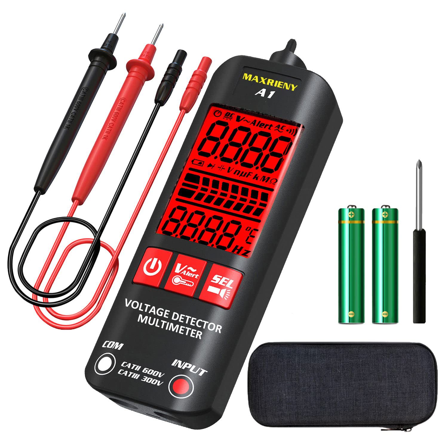 MAXRIENY Smart Digital Multimeter Electrical Tester Pocket Voltmeter Resistance Frequency Continuity V-Alert Live Wire Voltage Tester with Protect Case