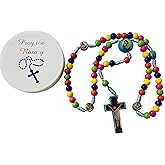 Westmon Works Rosary Saint Set with Wooden Beads and Colorful Protective Case