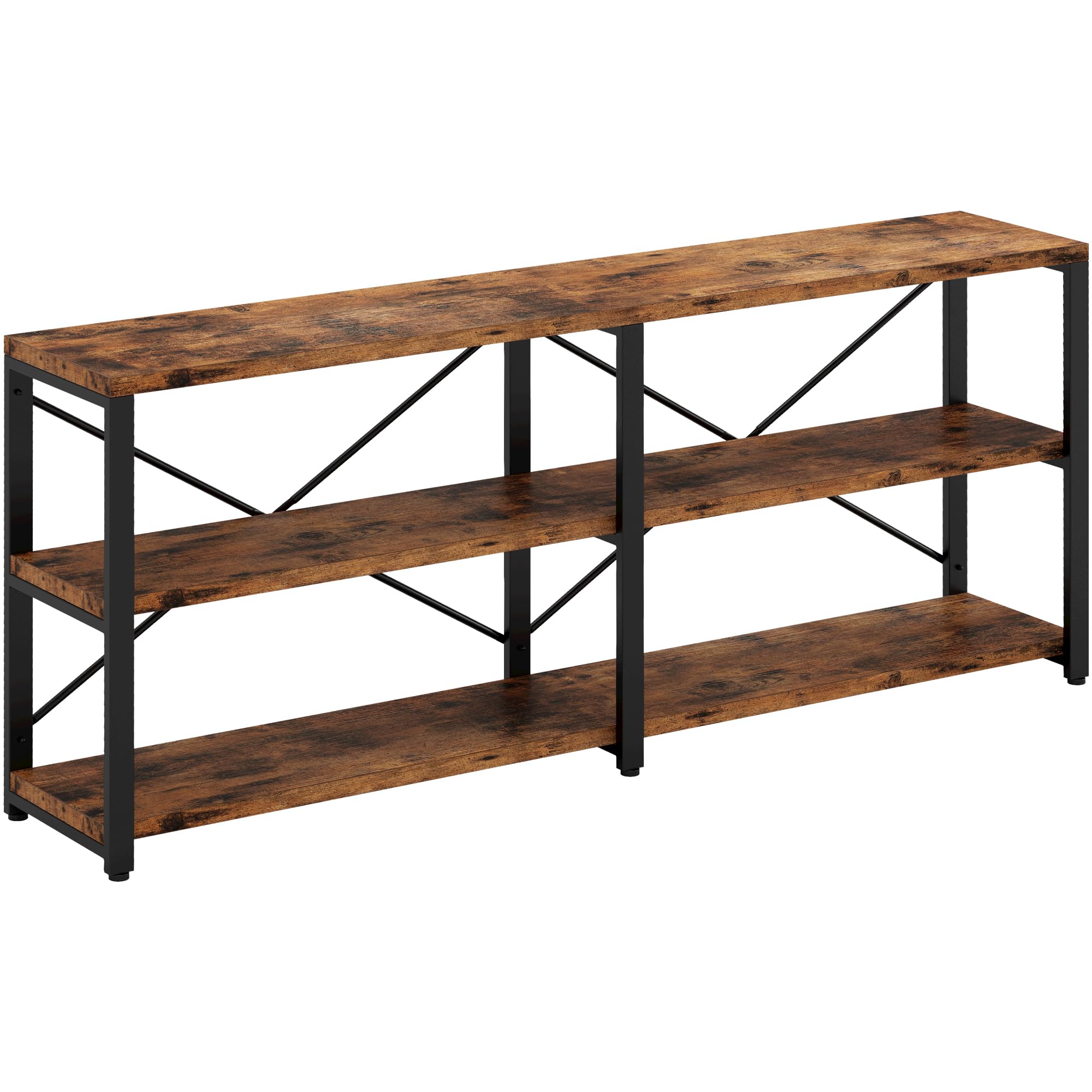 IRONCK Rustic Entryway Console Table, Long Hallway Table 70.8 in 3-Tier, TV Stand Entertainment Center Media Stand for Living Room, Industrial Style, Vintage Brown Image IRONCK Rustic Entryway Console Table, Long Hallway Table 70.8 in 3-Tier, TV Stand Entertainment Center Media Stand for Living Room, Industrial Style, Vintage Brown Image