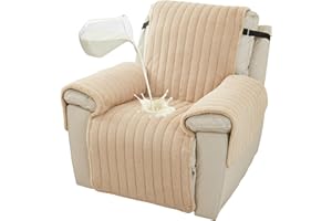 Grosrues Quilted Recliner Chair Slipcover for Large Lazy Boy Recliners, Non-Slip Elastic Straps, Furniture Protector for Livi