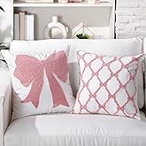 Cinnvoice 2 Pcs Pink Bow Coquette Pillow Covers Embroidered Pillow Cases 18x18 Set of 2 Pink Bow Decorations Embroidery Cushion Covers for Couch Sofa Bedroom Home Decor (Original)