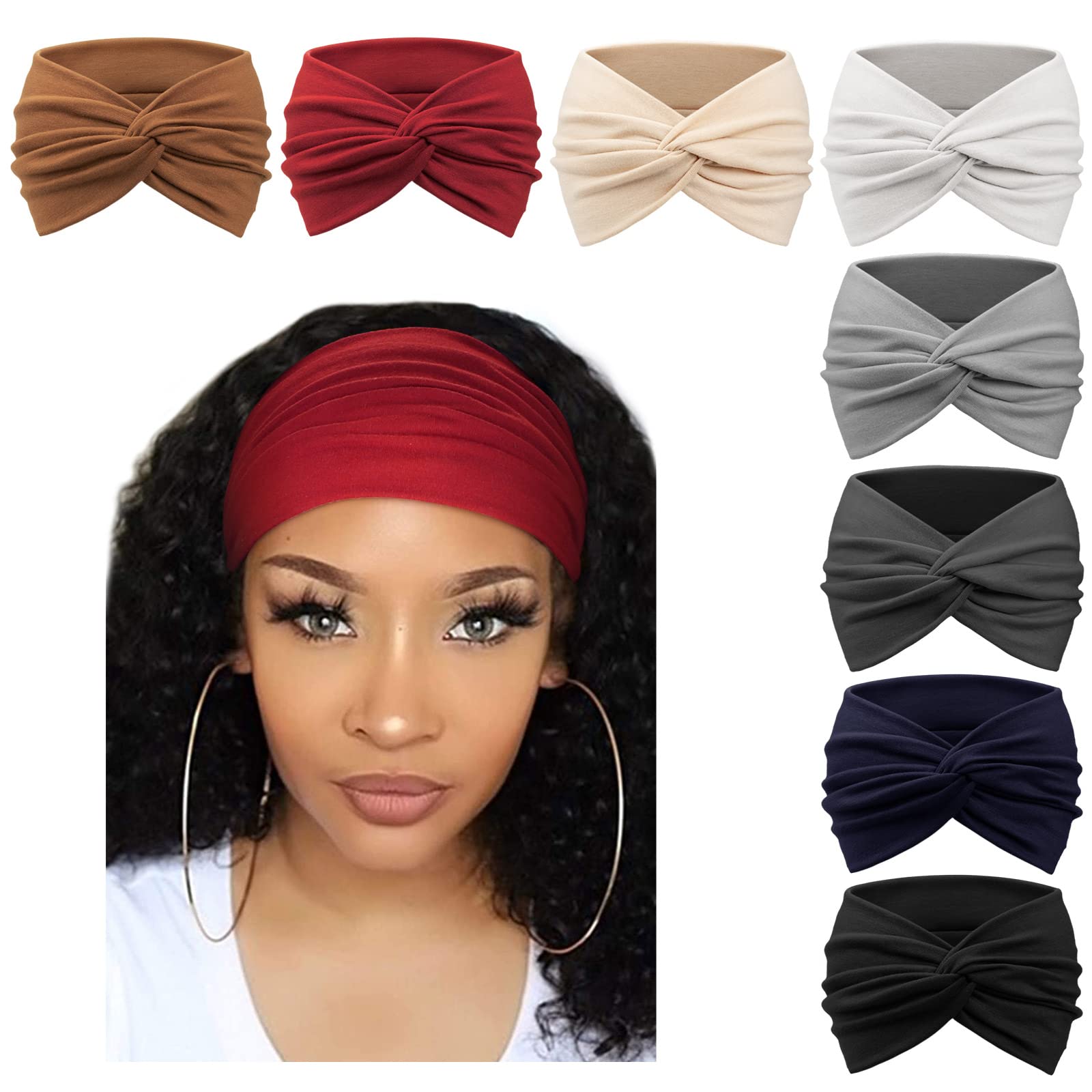 DRESHOW 8 Pack Turban Headbands for Women Wide Vintage Head Wraps Knotted Cute Hair Bands Accessories — image 1