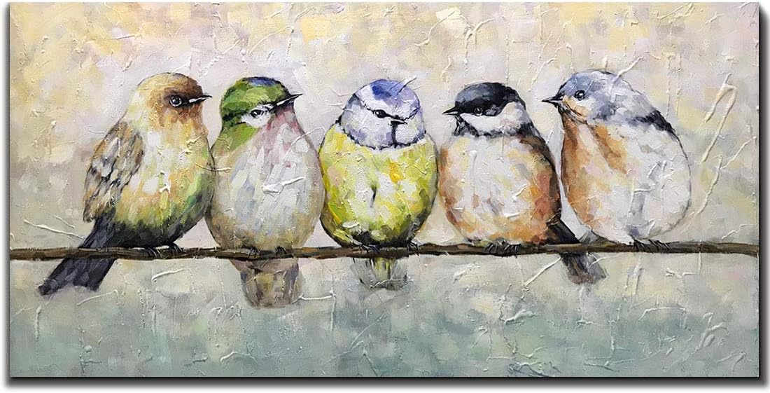 Paintings - V-inspire Paintings，24x48 Inch Hand Painted Abstract Animal Canvas Art Bird Oil Painting Modern Home Decor for Wall Canvas Living room bedroom dining room Decoration Wood Inside Framed Ready to Hang