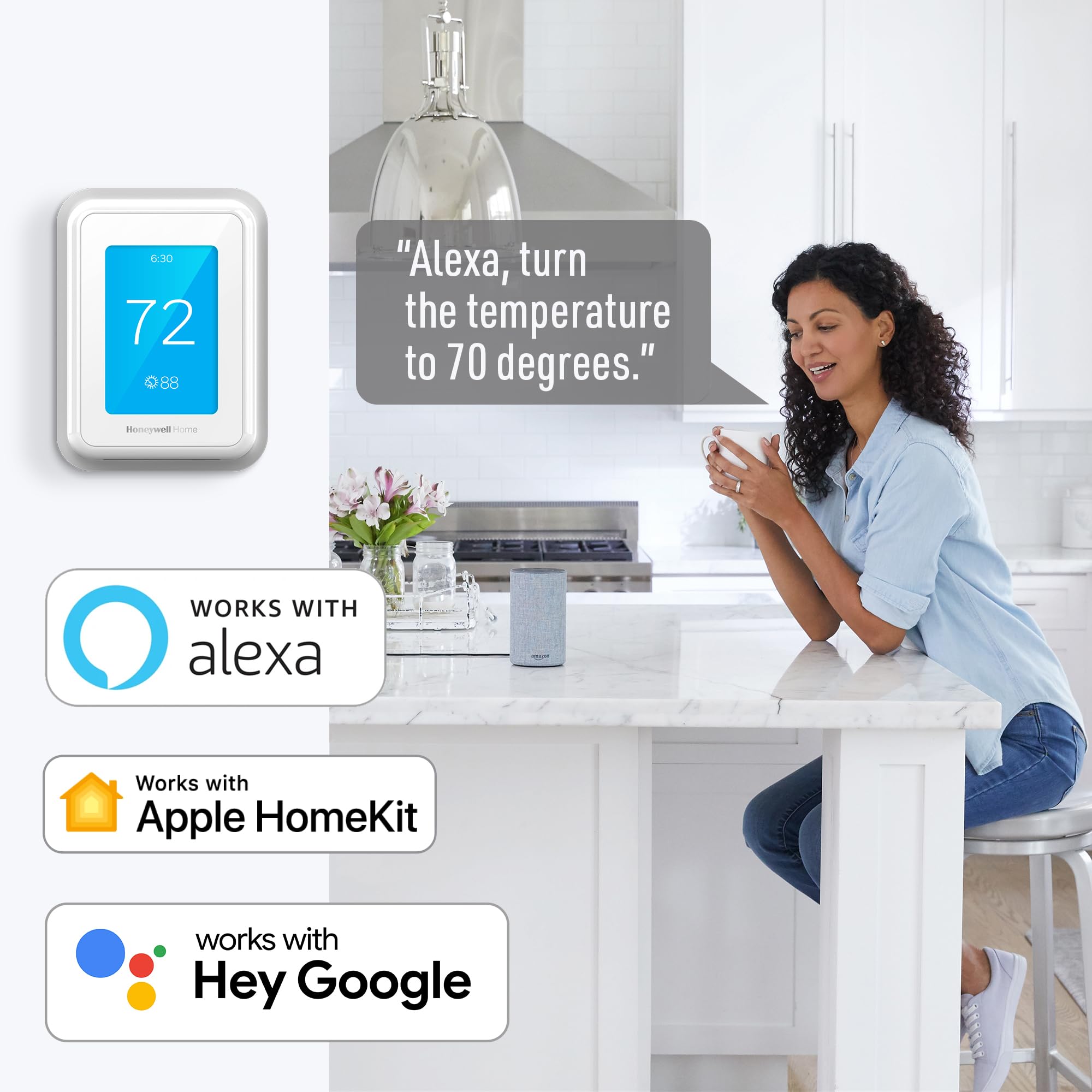 Honeywell Home T9 WIFI Smart Thermostat, Smart Room Sensor Ready, Touchscreen Display, Alexa and Google Assist - View 7