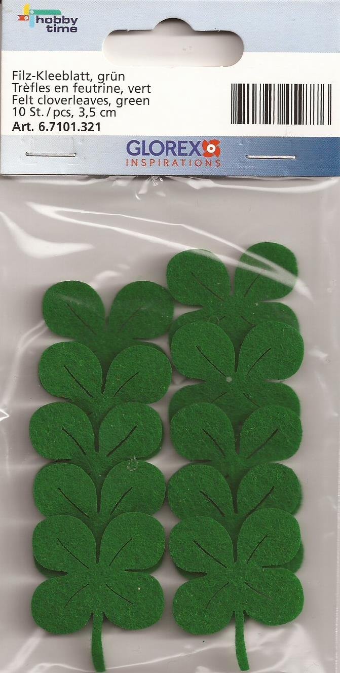 GLOREX Felt Clover Leaf Fliz, Green, (Pack of 10) 3.5 cm