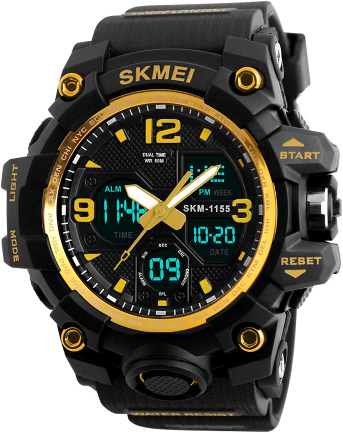 Mens Analog Digital Watch - LED 50M Waterproof Outdoor Sport Watches Military Multifunction Casual Dual Display 12H/24H Stopwatch Calendar Wrist Watch-Gold โฆ