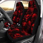 Howilath Red Gothic Flame Skull Print Car Seat Cover for Women, Universal Fit 2 Piece Stretchy Breathable Bucket Vehicles Seat Cover Front Seats for SUV Van Sedan