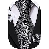 Barry.Wang Ties for Men Paisley Silk Neckties Woven Floral Tie Sets Pocket Square Hanky Cufflinks Business Wedding