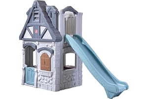 Step2 Enchanting Adventures 2-Story Kids Playhouse, Outdoor Playhouse with Kitchenette & Slide, Rock Climbing Wall, Made of D