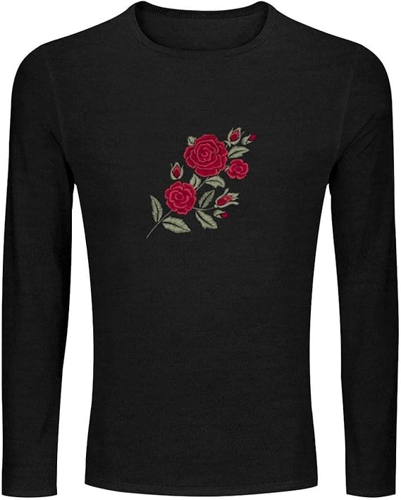 Amazon 赤いバラの花の葉 Tシャツ 長袖 メンズ 服 大きいサイズ 丸首トップス おしゃれ カットソー スポーツ 丸襟 プリント 柔らかい Tシャツ カットソー 通販