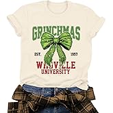 Christmas Shirt for Women Cute Christmas Tree Xmas Bow Graphic Holiday Party Short Sleeve Tops