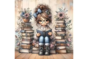 DYAIANGMU Girl Cross Stitch Kits for Adults Beginner,Book Flower Counted Cross Stitch Kits Printed Stitching Cute Patterns Dimensions Needlepoint Art Crafts Embroidery Kits for Adults Beginners (13.7x13.7 inch)