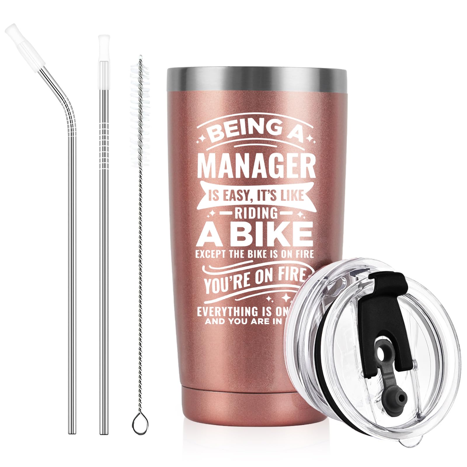 Livole Funny Secret Santa Gift for Boss, Work Colleagues, Manager - 20oz Drinking Glass, 600ml Tumbler With Straw and Lid for Boss Lady, Women, Her