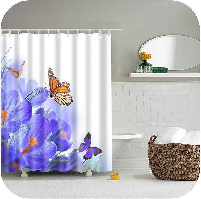star-xing Extra Langer Duschvorhang | Blumen Poster Duschvorhänge Bad