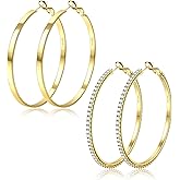 BESTEEL 2Pairs Hoop Earrings for Women 14K Gold Plated Large Hoop Earrings Hypoallergenic 925 Sterling Silver Post Thin Hoops Set Lightweight 30/40/50/60/70mm