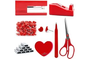 SPORTSVOUTDOORS Red Desk Accessories, Red Office Supplies,Stapler and Tape Dispenser Set, Red Desk Accessory Kit, Gift for Students, Women, Coworkers, Boss Lady, Office Clerks