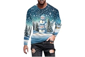 Santa Claus Shirt for Men Funny Christmas Print Long Sleeve Casual Crewneck Xmas Tops Workout Holiday Shirts Pullover