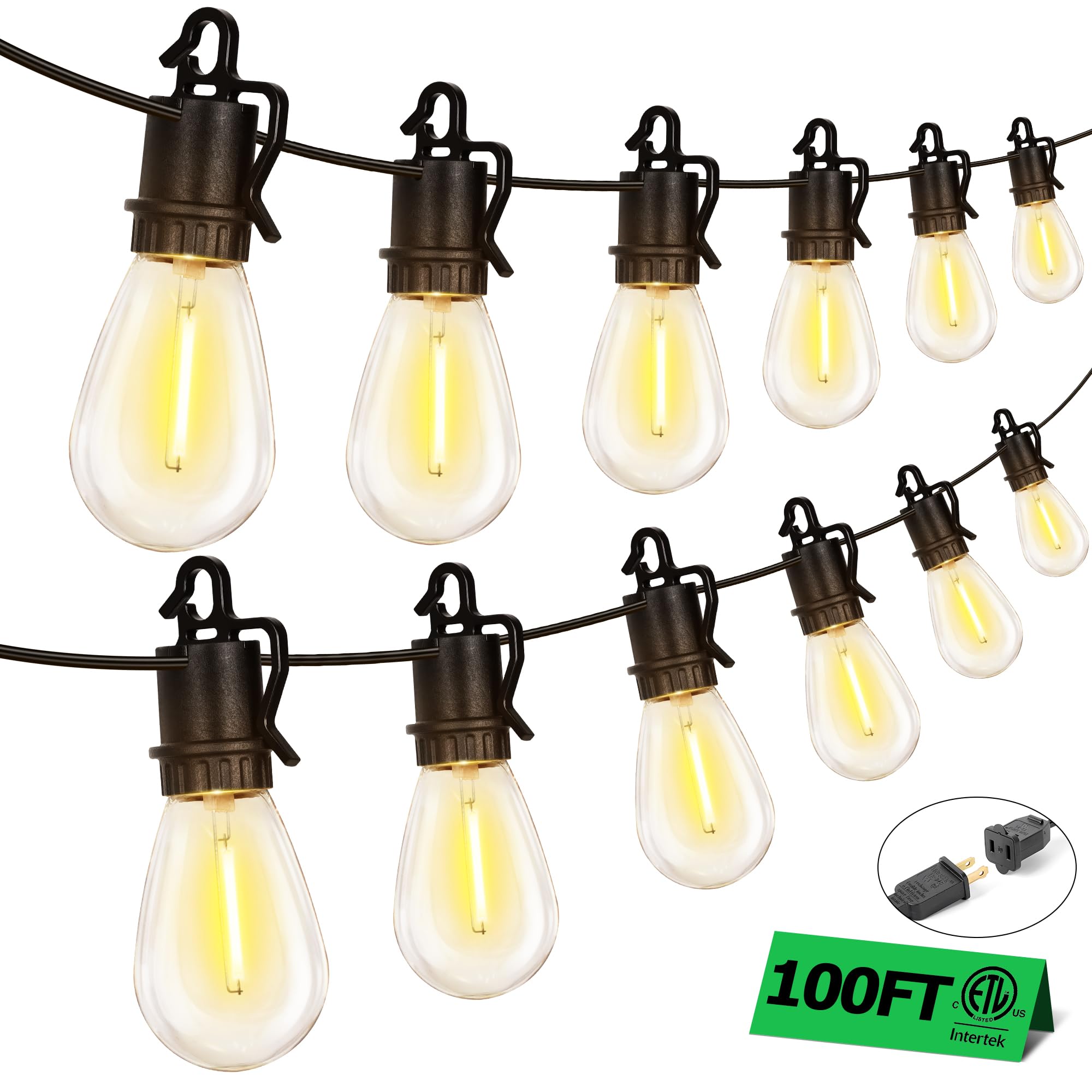 Photo 1 of TDLOL 100FT Outdoor String Lights with 35 Shatterproof Patio Deals S14 Vintage Edison Bulbs E12 Sockets,2700K Dimmable Outdoor Lights,IP55 Waterproof LED String Lights for Outside, Patio Lights