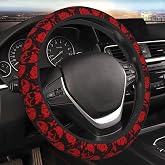 Skull Horror Red And Black Steering Wheel Cover For Women Men Girls Car Accessories Decor Anti-Slip Neoprene Auto Steering Wheel Covers Protector Universal 15 Inch