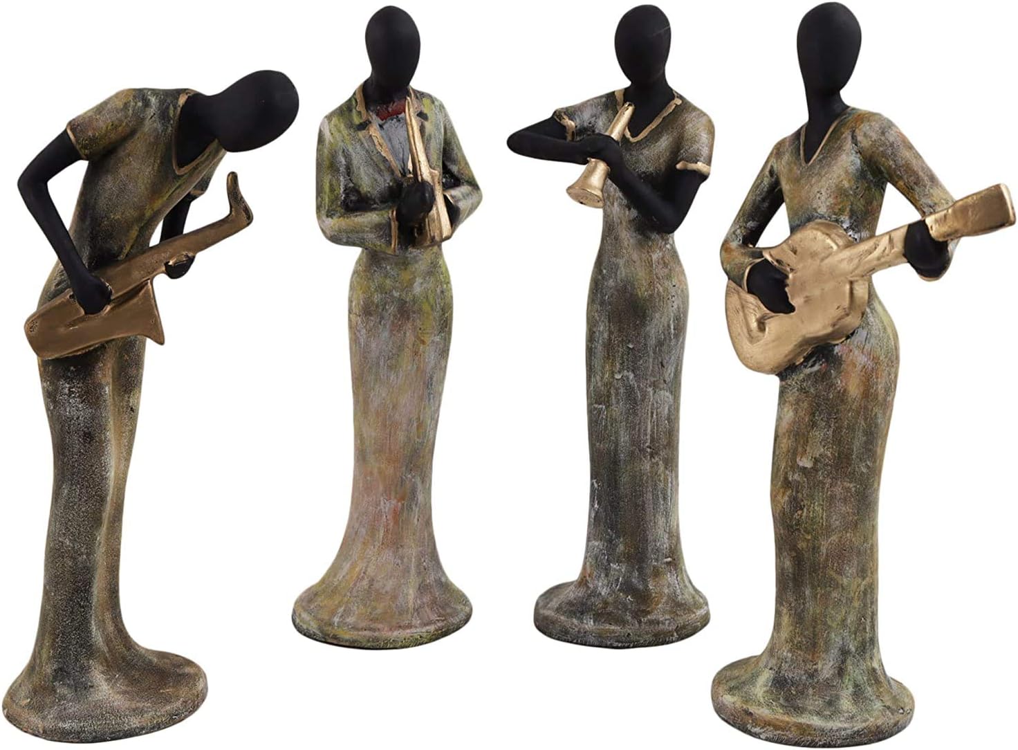 TIED RIBBONS Set of 4 Decorative Ladies Playing Musical Instrument Ornament Showpiece Collectible Figurines for Home Décor Wall Shelf Table Office Living Room Decoration Item (34 cm X 10 cm) Sandstone - Image 4
