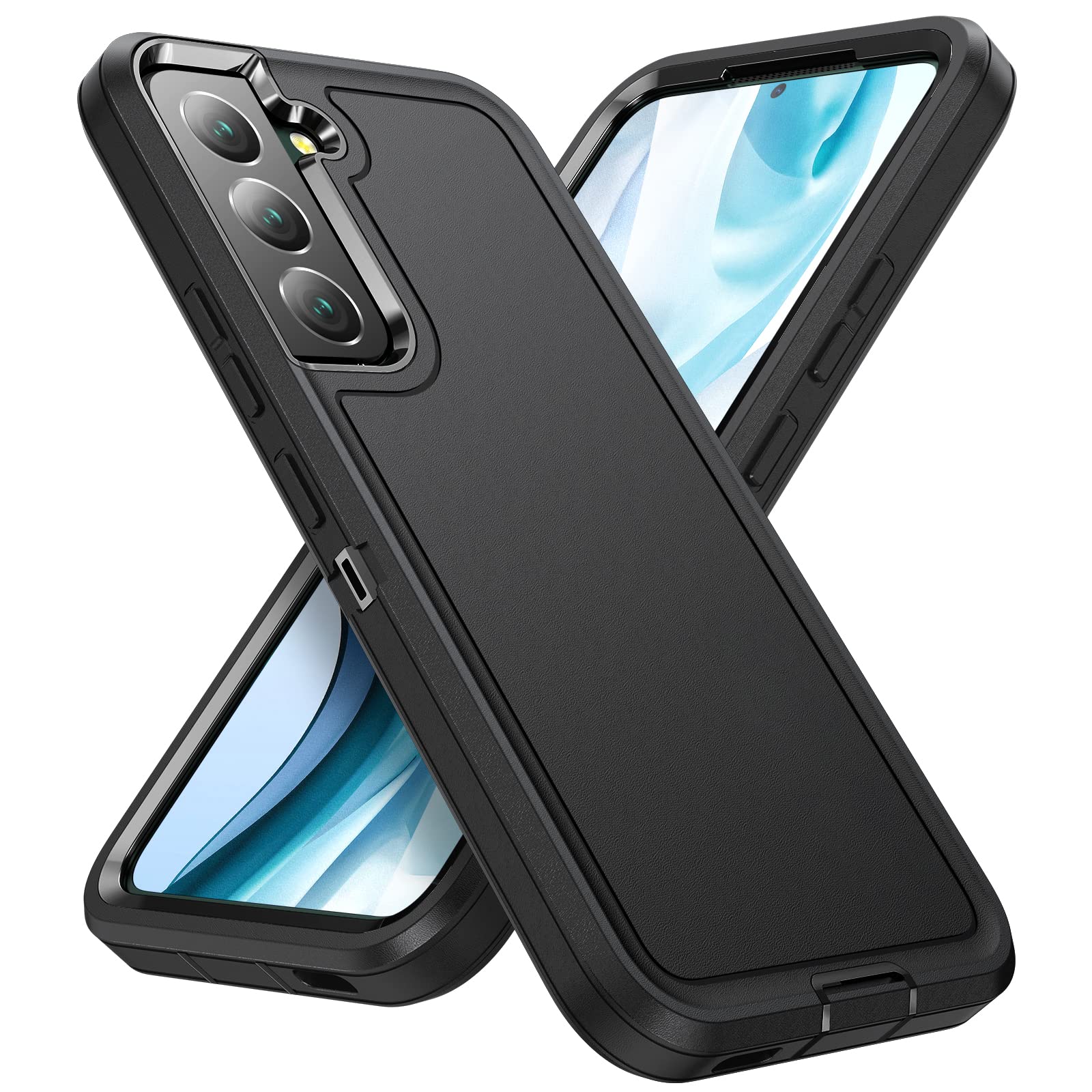 Designed for Samsung Galaxy S22 Plus Case Galaxy S22+ Plus Case 3 in 1 Military Grade Protective Case Cover Silicone Heavy Duty Rugged Shockproof for Galaxy S22 Plus S22+ Plus Phone Case (Black+Black)