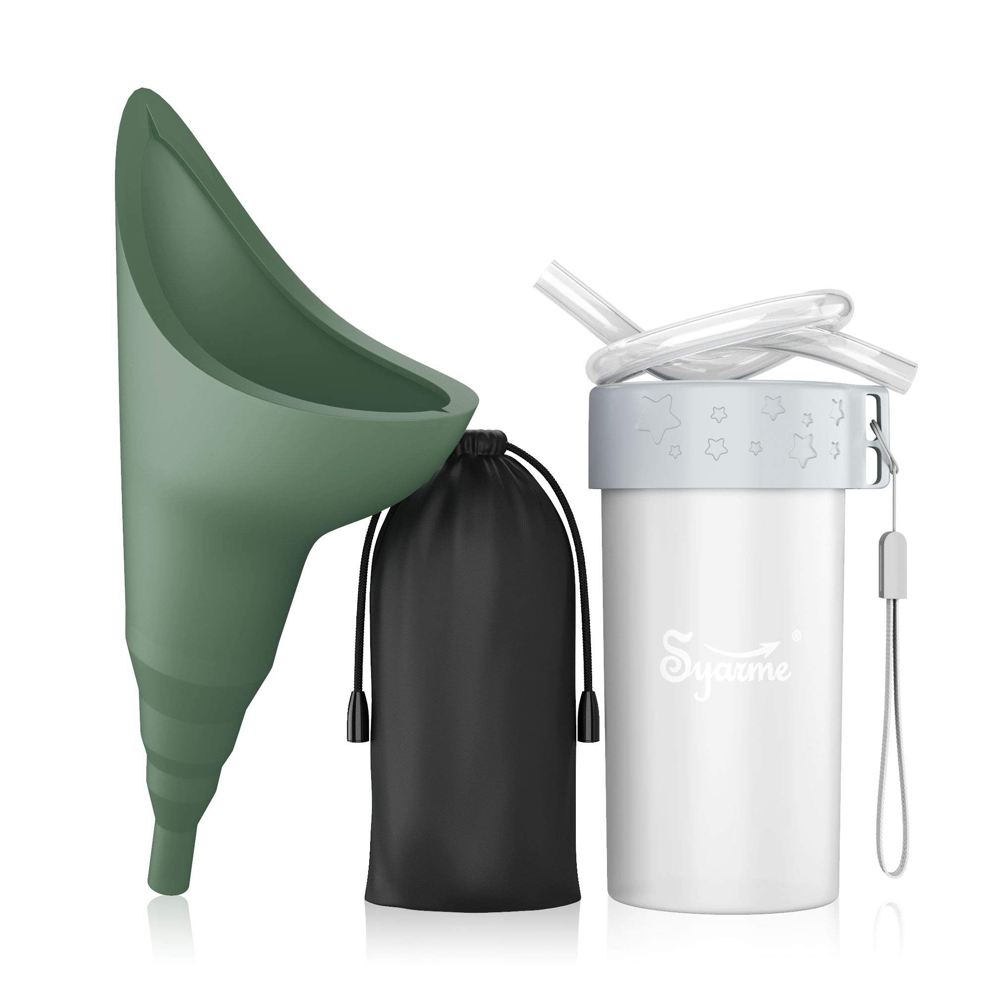 Female Urination Device,Portable Reusable Urinal Funnel with Extension Tube,Small Folding Storage,Suitable for Travel,Festivals,Camping,Traffic Jams,Etc,Includes Waterproof Bag,Waterproof Cup (green)