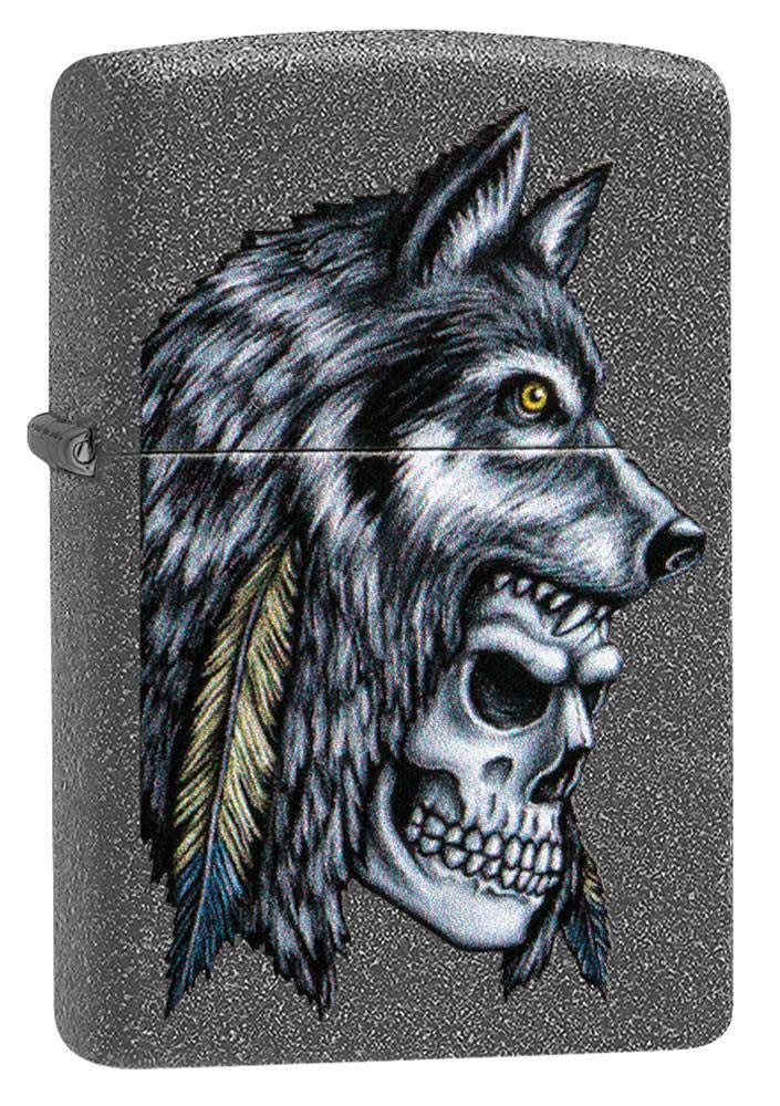 Zippo Wolf Skull Feather Design Iron Stone Pocket