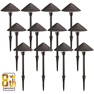 LEONLITE 12 Pack 3W LED Landscape Light, 12V Low Voltage, Waterproof Outdoor Pathway Lighting, Aluminum Housing, Mushroom Shape, UL-listed Power Cord, Garden, Yard, Lawn, Patio, Path, 5 YEARS WARRANTY
