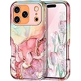 Btscase Compatible with iPhone 17 Pro Case 6.3 Inch 2025,Marble Pattern 3 in 1 Heavy Duty Shockproof Full Body Rugged Hard PC+Soft Silicone Drop Protective Women Girl Phone Cases, Rose Gold