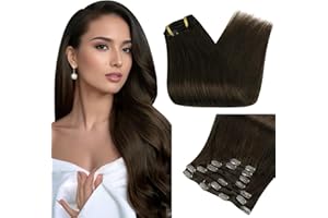 Full Shine Brown Clip in Hair Extensions Short Human Hair Clip in Extensions Double Weft #2 Darkest Brown Hair Extensions Clip in Full Head 7 Pieces 12 Inch Invisible Clip ins