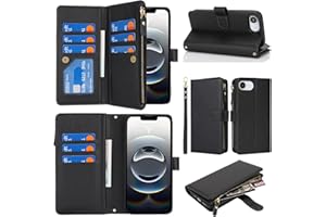 Jaorty Wallet Case for iPhone 16e/17e with Short Strap,2025 Release Purse for Women Men,[9 Card Slots] [Wrist Strap] Zipper C
