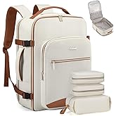 LOVEVOOK Travel Backpack for Women & Men 40L,Airline Approved Carry On Backpack Travel Essentials,TSA Carry on Luggage,Waterproof Personal Item Travel Bag,Suitcase with 3 Packing Cubes,Beige-Brown
