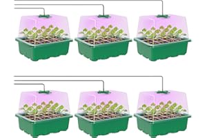 MIXC Seed Starter Kit with Grow Light, Elevated Seedling Tray Kit with Adjustable Humidity Dome and Clear Cell Tray, 12 Full Spectrum Led Beads for Seed Starting Greenhouse, 6 Pack, Green