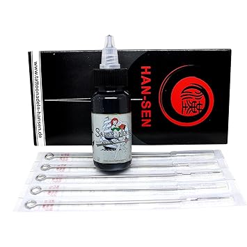 1 x Tattoofarbe Schwarz 30 ml von Sailor Jerry + 5 Stück Tattoonadeln 3er Rund Liner (round liner) von HAN-SEN