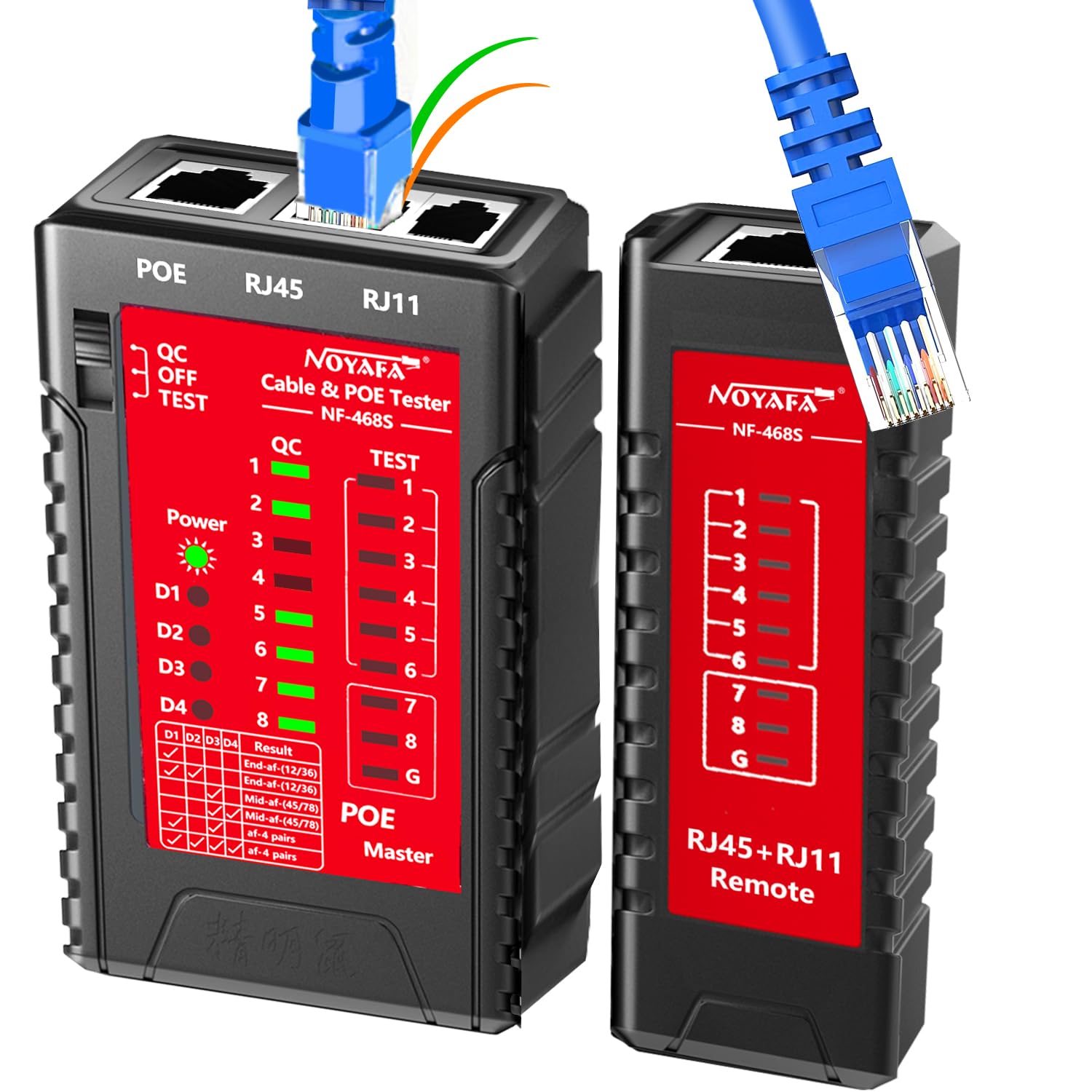 NF-468S Network Cable Tester Ethernet Tester Multi-Function LAN Tester for POE/RJ45 RJ11 RJ12 Cat5 Cat5e Cat6 Cat6a Phone Line Cat3 UTP/STP Cable Connection Mapper Network Tool (Professional-Red)