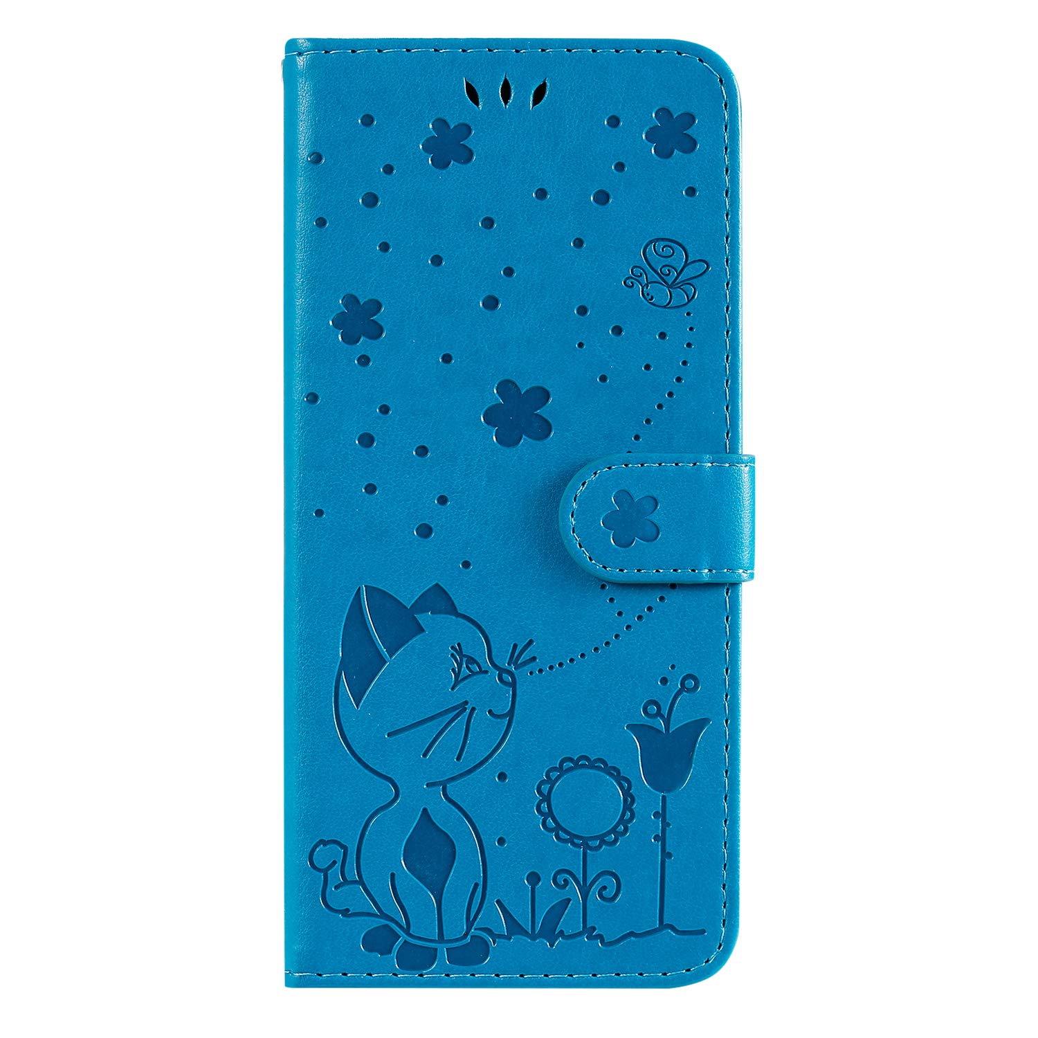 Samsung Galaxy S20 FE Case, Cute Cat & Bee Embossed Shockproof PU Leather Flip Wallet Cover with Magnetic Closure Stand Card Slots TPU Gel Bumper Protective Phone Case for Samsung S20 FE, Blue