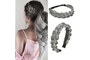 Ukithairtinsel Braided Headbands for Women, 2 Pcs Handmade Fashion Braid Headband with Teeth and Elastic Stretch Braids Hairb