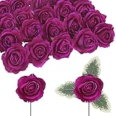 IPOPU Rose Artificial Flowers 20pcs Realistic Velvet Faux Rose with Stems Fuchsia Fake Rose Flowers in Vase for DIY Wedding Bouquets Bridal Shower Party Centerpieces Table Home Decor (Fuchsia)