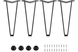 HOOSHEE 12 Inch Hairpin Furniture Legs(900Lbs),Heavy Duty Hairpin Table Legs,Solid Metal Table Legs,DIY Projects for TV Stand,Cabinet,Coffee Table,Desk etc with Rubber Floor Protectors Black 4PCS