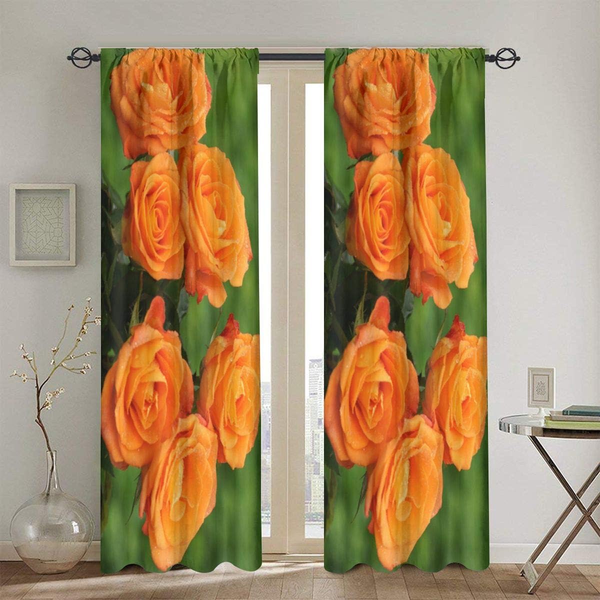 Cortinas opacas YLJUAN con diseño de rosas naranjas