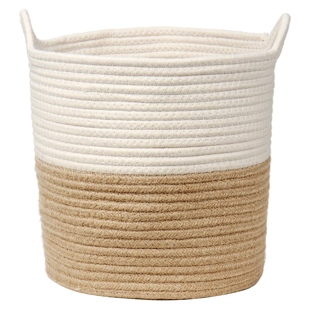 Briful Cotton Rope Storage Basket 28cmx28cm Foldable Laundry Basket Woven Baskets with Handle Washing Hamper Basket for Toys Blankets Sundries Crafts, Brown