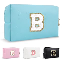 Small Initial Preppy Makeup Bag Organizer, Blue