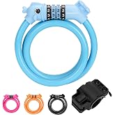 Monotre Bike Cable Lock, 3.9 FT, 4-Digit Resettable Code, Anti-Theft, Blue | Keyless Combination, Coiled Cable with Mounting Bracket, Lightweight Portable, for Bicycle Ebike Scooter, School Lock, Cute