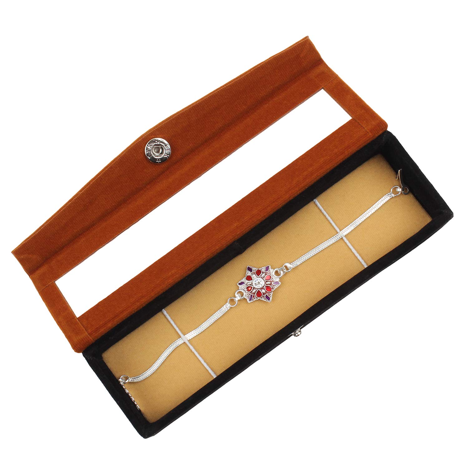 jewel fuel silver bracelet rakhi with velvet gift box (916)