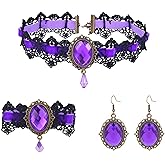 LOOKLITE Gothic Lace Choker Necklace Earrings Bracelet Set for Women,Black Lace Vampire Necklace Earrings Bracelet Goth Jewelry Sets Witch Costume Accessories for Halloween