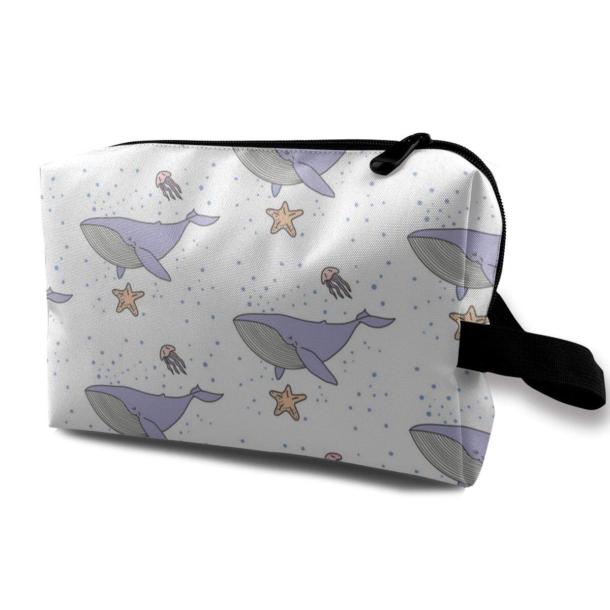 Cosmetic Bag For Women Blue Whale Jelly Fish In Blue Sea Organizer With Zipper